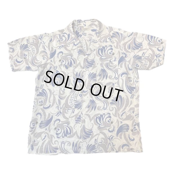 画像1: 50's "Del. Montz"　「ROOSTER」　PRINNTED　RAYON　HAWAIIAN　SHIRTS　WHITE ベース　special !! (1)