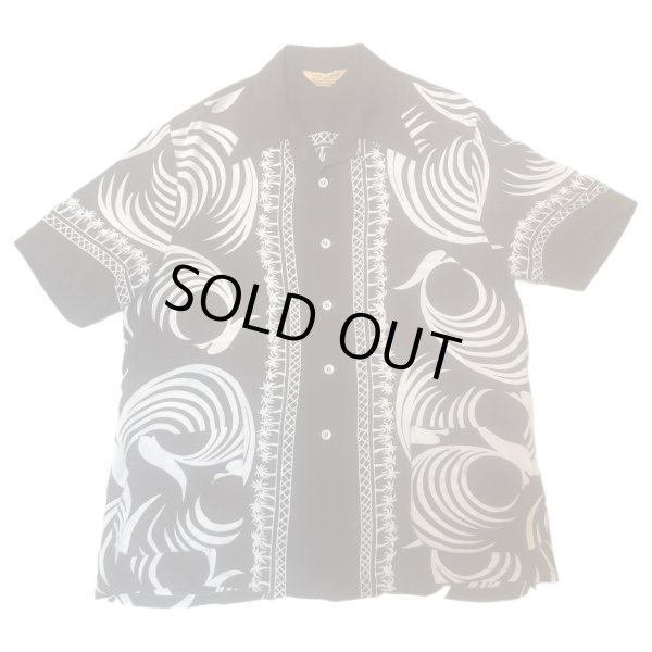 画像1: 40's "ROYAL　PALM”　「WHITE　HERON（シロサギ）　PATTERN」　BILLIARDS　STYLE　（MIAMI　STYLE）　RAYON　HAWAIIAN　SHIRTS　SIZE表記：L　SPECIAL !! (1)