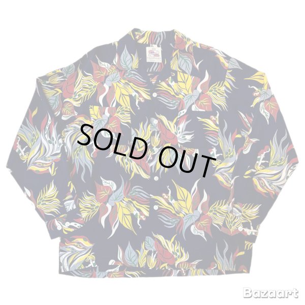 画像1: early 50's　"DUKE KAHANAMOKU"　「SACRED GARDEN」　 "HULA TOP"　LONG　SLEEVE　RAYON　HAWAIIAN SHIRTS　NAVY SIZE：LARGE 16 - 16 1/2　SPECIAL　ON BOOK  (1)