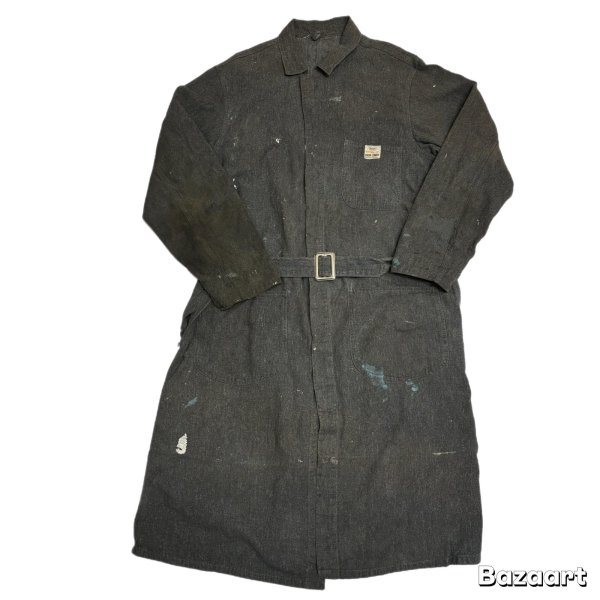 画像1: late 50's "SEARS"　BLACK　CHAMBRAY　SHOP　COAT　WITH WAIST BELT (1)