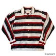 画像1: 50's- "TEXTRON"　BLACK × WHITE × RED　BORDER　PATTERN　PRINTED　COTTON　LONG　SLEEVE　SHIRTS　SIZE表記：L (1)