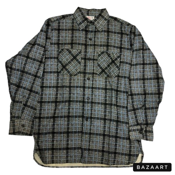 画像1: early 50's DEADSTOCK　"WINTER　KING"　PRINTED　COTTON　FLANNEL　SHIRTS　BLACK ベース　マチ付き　SIZE：15　M　 (1)