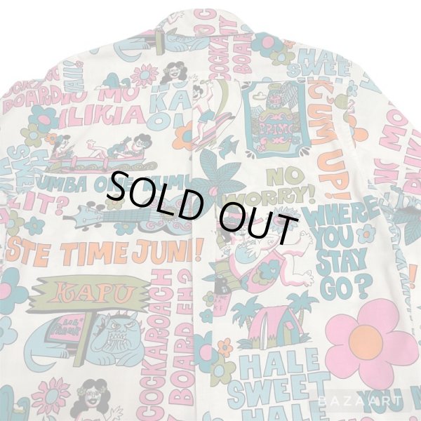 画像8: around 80's "Go Barefoot"　LONG SLEEVE　PRINTED　COTTON HAWAIIAN SHIRTS　good printed !! (8)