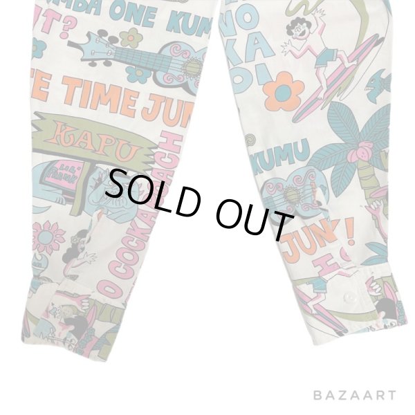 画像11: around 80's "Go Barefoot"　LONG SLEEVE　PRINTED　COTTON HAWAIIAN SHIRTS　good printed !! (11)