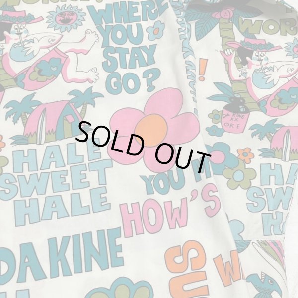 画像18: around 80's "Go Barefoot"　LONG SLEEVE　PRINTED　COTTON HAWAIIAN SHIRTS　good printed !! (18)