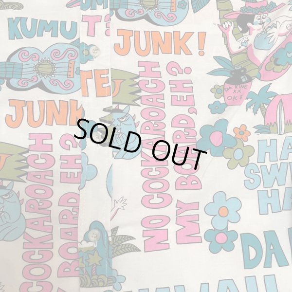 画像16: around 80's "Go Barefoot"　LONG SLEEVE　PRINTED　COTTON HAWAIIAN SHIRTS　good printed !! (16)