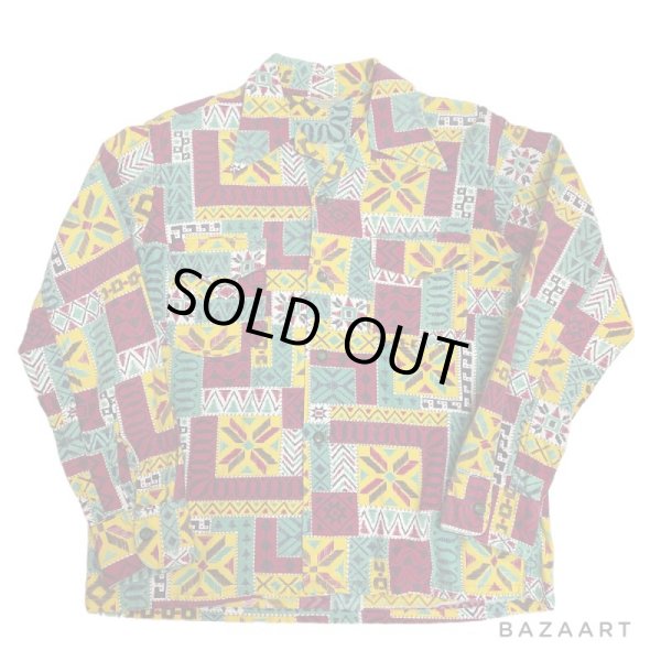 画像1: 40's "DEER CREEK"　ABSTRACT PATTERN　COTTON PRINTED　FRANNEL SHIRTS　very good printing !!　SIZE：M (1)