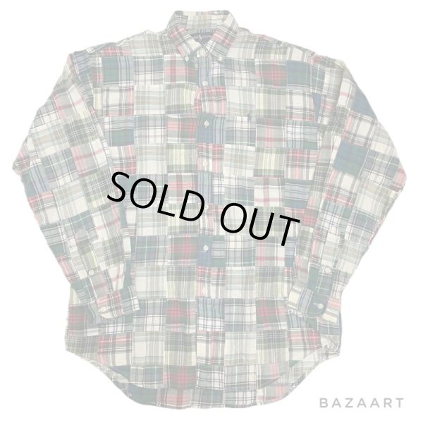 画像1: 90's OLD　”RALPH"　MADRAS CHECK　PATTERN　PATCH WORK　LONG SLEEVE　BUTTON DOWN SHIRTS　SIZE:L (1)