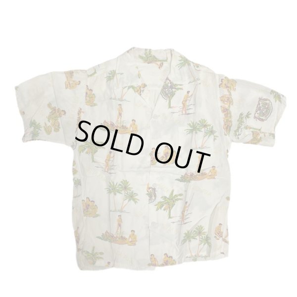 画像1: 40's "Kihi Kihi"　RAYON　HAWAIIAN SHIRTS　WHITE　size:M 程 (1)