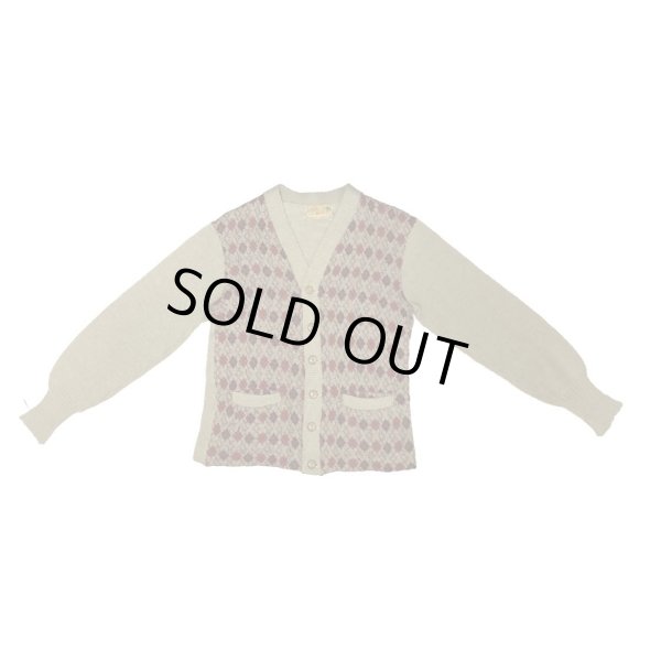 画像14: 30's "Lanb Knit"　Argyle PATTERN PANNEL　WOOL KNIT CARDIGAN (14)