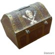 画像1: 50's "E.J.KAHN CO."　METAL　PIGGY BANK　WITH　SKULL & CROSSBONES　AND　PIRATES　WITH　OLD　PINS　very collectable !! (1)