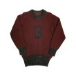 画像1: 〜30’s CREW NECK HEAVY KNIT WITH FELT PATCH　BURGUNDY×BLACK (1)